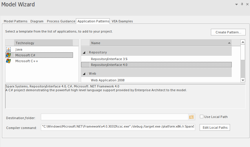 Application starter kit using the Model Wizard in Enterprise Architect