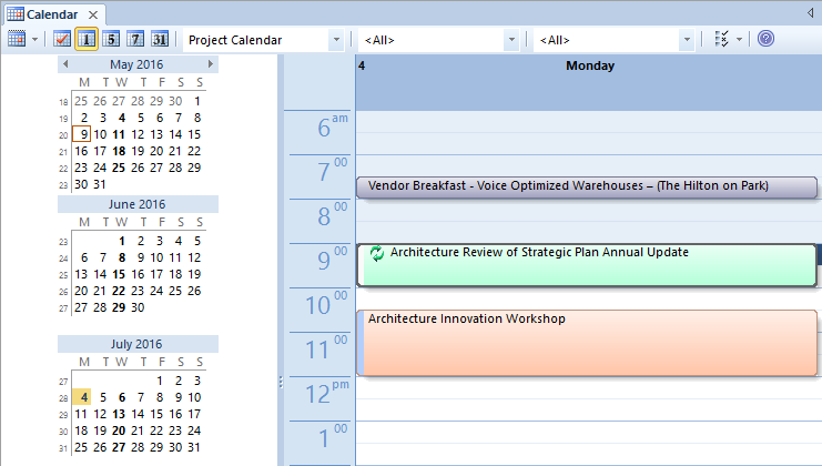 Planning a meeting using the calendar