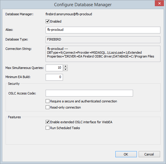 Enable the database by selecting the Enabled checkbox