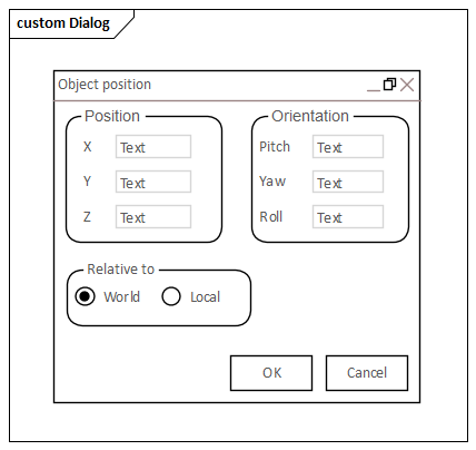 Example Dialog Wireframing diagram created in Sparx Systems Enterprise Architect