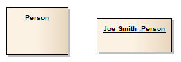 Showing an Object element and the UML Class element that it is classified by.