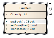 A UML Class element in Sparx Systems Enterprise Architect showing an operation selected for in-place editing tasks.