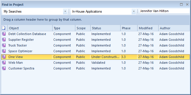 Example model search in Sparx Systems Enterprise Architect.