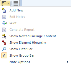 Package browser options in Sparx Systems Enterprise Architect.