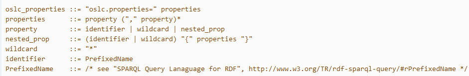 The syntax for the oslc.properties Query parameter