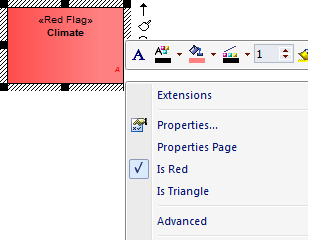 Showing the use of diagram properties to change the appearance of elements on a diagram.