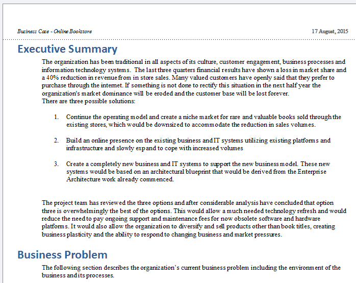 The Document Artifact is used to hold a Business Case discussion document in the section of the model to which it best applies.