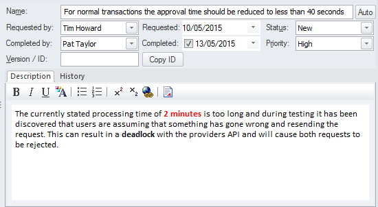 Recording requirement changes using Change items, in Sparx Systems Enterprise Architect.