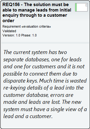 Requirement element displayed in Information View style in Sparx Systems Enterprise Architect.