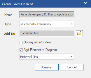 Create Local Element dialog