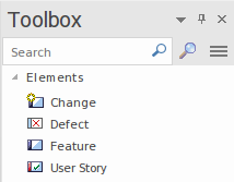 The default diagram toolbox shown when a Kanban Diagram is opened in Sparx Systems Enterprise Architect.