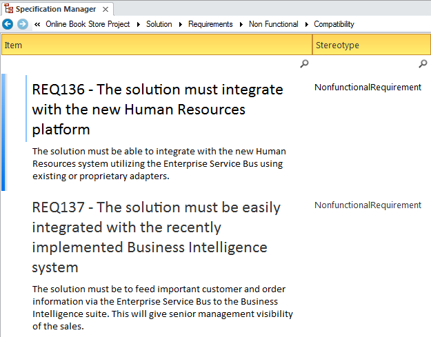 Creating Non-Functional Requirements in the Specification Manager in Sparx Systems Enterprise Architect.