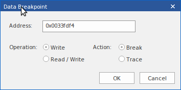 Adding a data breakpoint in Enterprise Architect