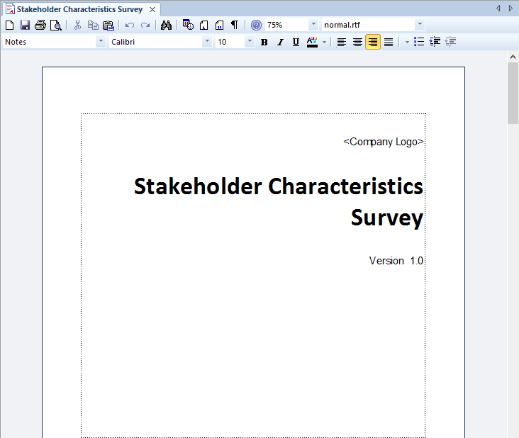 Using an artifact element to document a survey in Sparx Systems Enterprise Architect.