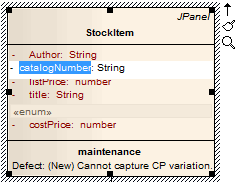 A UML Class element in Sparx Systems Enterprise Architect with an attribute name selected for in-place editing.