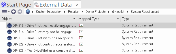 External Data Polarion Requirements