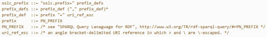 The syntax for the oslc.prefix parameter