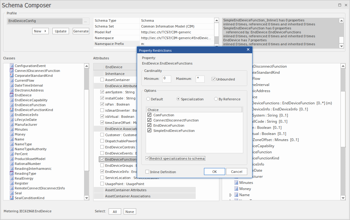 Composition of a CIM Profile in Enterprise Architect's Schema Composer