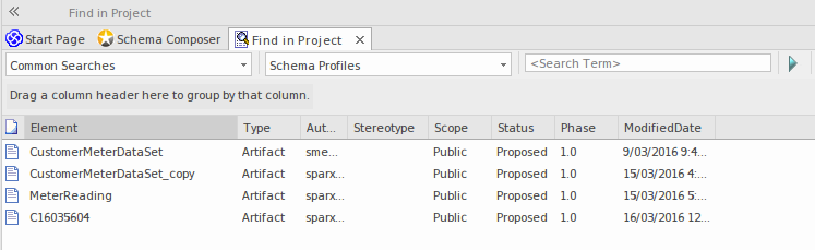 Finding Schema Composer Proflies using Model Search