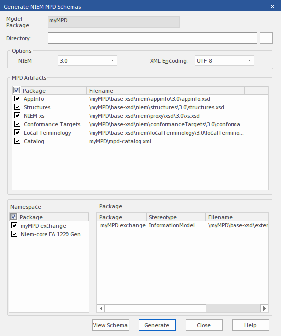 NIEM Schema configuration in Enterprise Architect