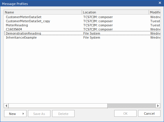 Selecting an existing profile in the Schema Composer