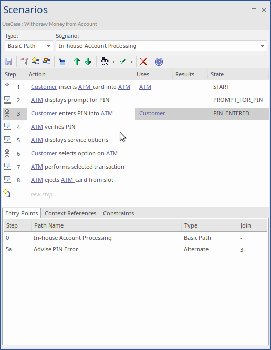 The Structured Scenarios Editor in Sparx Systems Enterprise Architect.