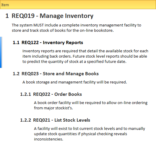 Defining requirements using the Specification Manager in Sparx Systems Enterprise Architect.