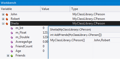 Providing arguments to method calls in the Object Workbench