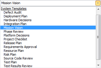 List of system document templates in Sparx Systems Enterprise Architect.