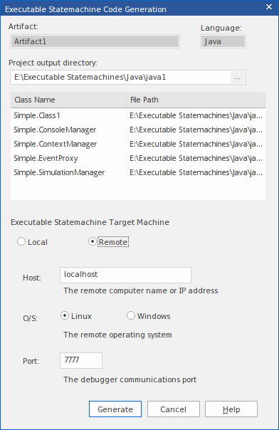 Targeting Linux during executable statemachine code generation