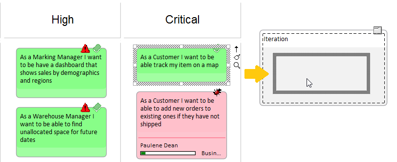 Moving an item between boards in a multi-stage workflow Kanban Diagram in Sparx Systems Enterprise Architect.