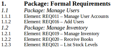 The generated output from a simple Template using numbering.