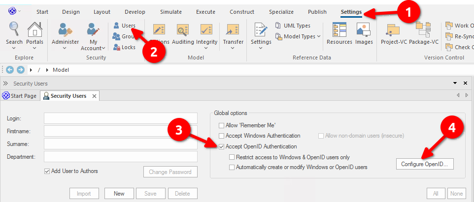 Configure Enterprise Architect model to use OpenID