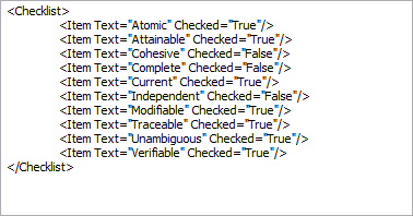 Definition of the Requirements checklist modeled in Sparx Systems Enterprise Architect.