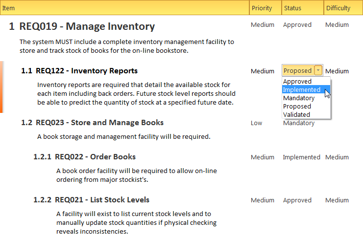 Defining requirements using the Specification Manager in Sparx Systems Enterprise Architect.