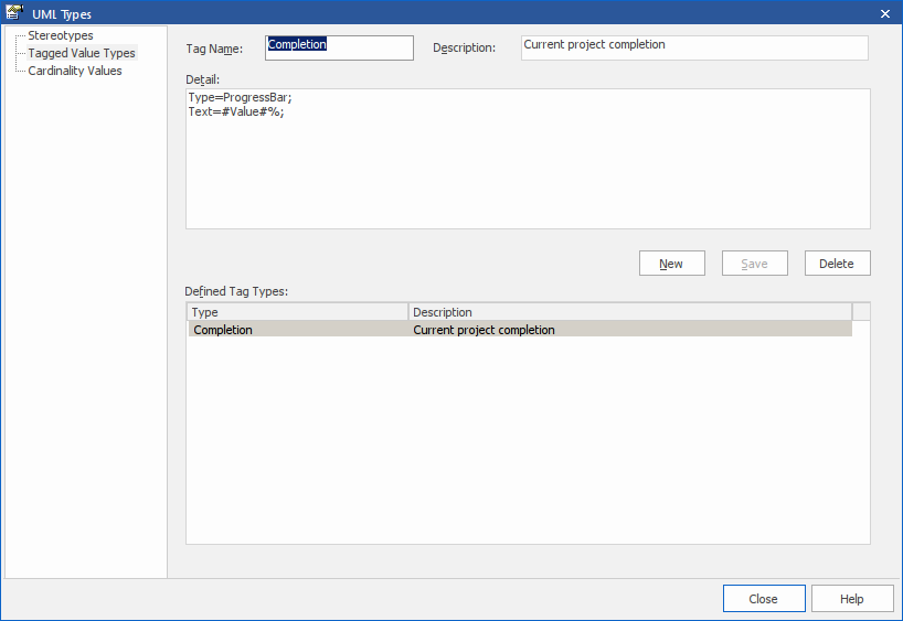 Defining a tagged value type of Progress Bar type.