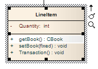 A UML Class element in Sparx Systems Enterprise Architect showing an operation selected for in-place editing tasks. A UML Class element in Sparx Systems Enterprise Architect showing an operation selected for in-place editing tasks.