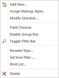 The context menu for glossary items. The context menu for glossary items.