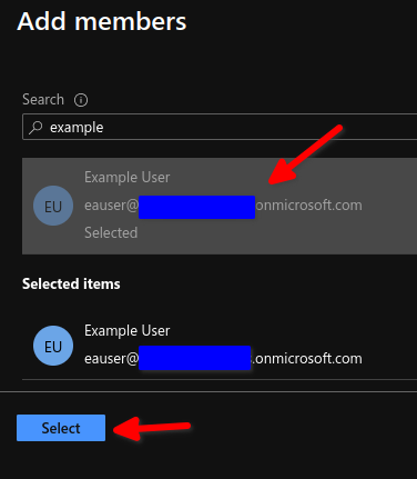 Select the users to be added to the group Select the users to be added to the group