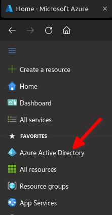 Shows the selection of Azure Active Directory menu Shows the selection of Azure Active Directory menu
