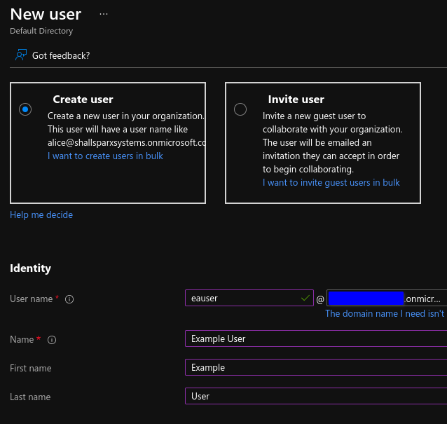 Fill in the details for the new user Fill in the details for the new user