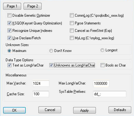 Advanced options page 1 for PostgreSQL in Sparx Systems Enterprise Architect. Advanced options page 1 for PostgreSQL in Sparx Systems Enterprise Architect.