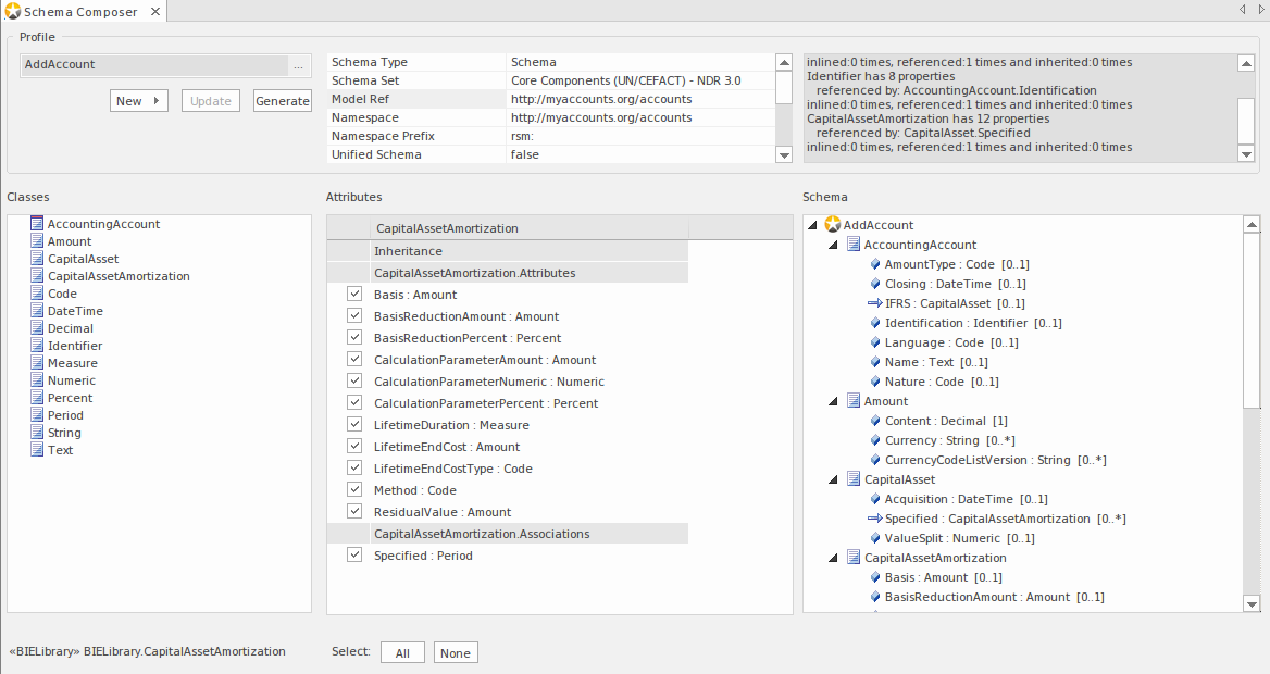 Technology support in the Schema Composer includes specifications from organizations like the United Nations Centre for Trade Facilitation and Electronic Business (UN/CEFACT) Technology support in the Schema Composer includes specifications from organizations like the United Nations Centre for Trade Facilitation and Electronic Business (UN/CEFACT)