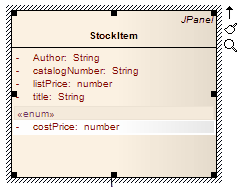 A UML Class element in Sparx Systems Enterprise Architect showing a stereotyped attribute selected for in-place editing tasks. A UML Class element in Sparx Systems Enterprise Architect showing a stereotyped attribute selected for in-place editing tasks.