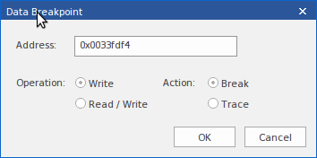 Adding a data breakpoint in Enterprise Architect Adding a data breakpoint in Enterprise Architect