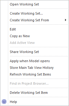 Working set context menu in Sparx Systems Enterprise Architect. Working set context menu in Sparx Systems Enterprise Architect.